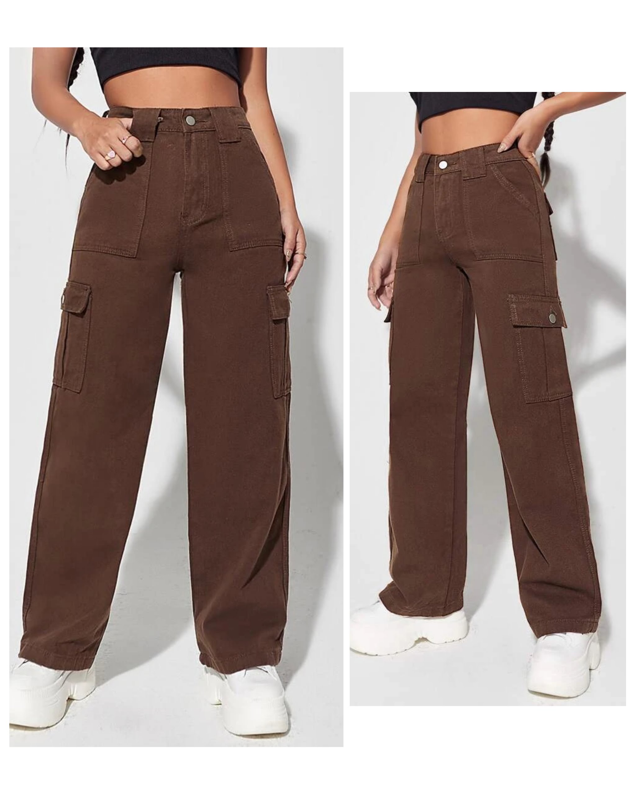Custom Dark Brown Famale Color Pants Cargo Pocket Baggy Casual Women Jeans  - China Women Jeans and Women Pants price | Made-in-China.com
